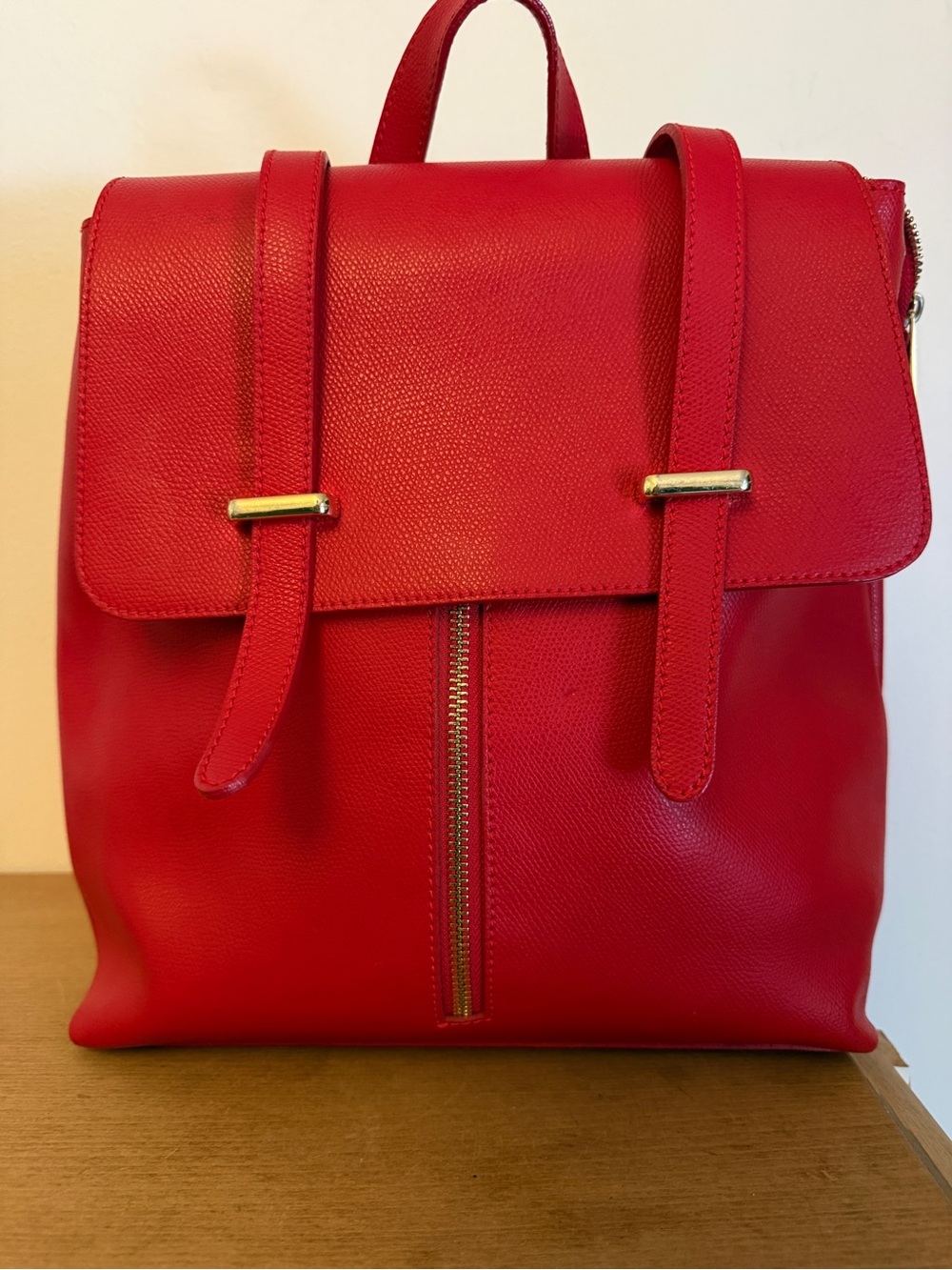 Red Leather Backpack Purse - Sleek Women's Shoulder Bag